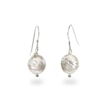 Eve's Addiction Sterling Silver White Freshwater Coin Pearl Earrings