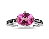Pink Topaz and Black Diamond Ring in 10K White Gold