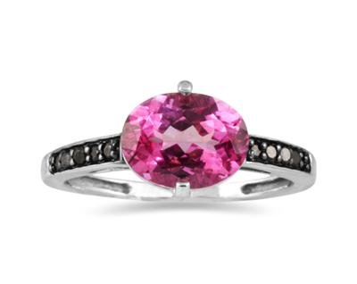 Pink Topaz and Black Diamond Ring in 10K White Gold