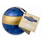 Ghirardelli Chocolate Blue Christmas Ornament Ball Gift Tin with Squares Chocolates