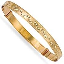 Jewelco London 9ct Flat diamond cut solid gold maiden's medium weight expanding slave bangle ( 5.6g )