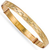 Jewelco London 9ct Flat diamond cut solid gold maiden's medium weight expanding slave bangle ( 5.6g )