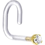 18 Gauge 1/4 Yellow Gold 1.5mm Genuine Diamond Bioplast Nose Ring