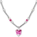 Fuchsia Pink Butterfly Necklace Made with SWAROVSKI ELEMENTS Crystals and Pearls Sterling Silver