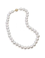 MMA Silver - 16.5 inch 9.5-10.5mm Cultured Freshwater Pearl Necklace with a Yellow Gold Clasp