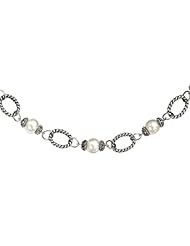 Oxidized sterling silver and cultured pearl link bracelet, 7.5 inch