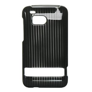 Black Silver Line Design Snap-On Protector Hard Cover Case for HTC 6400 ThunderBolt Incredible HD (VERIZON) + Luxmo Brand Car Charger