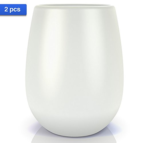 SerialDrinkers Silicone Wine Glass Set | Designed in USA | Includes 2 Versatile Lightweight 12 oz Cups | Flexible & Unbreakable Clear White Color Glasses | Made with German Food Grade, Nontoxic