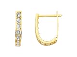 14K Yellow Gold 7 Stone CZ Channel Set Lever Back Huggies Earrings