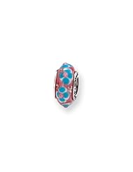 Pink and Blue Floral, Glass Charm for 3mm Charm Bracelets