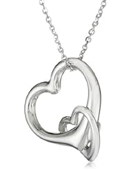 14k White Gold Double Heart Necklace, 18"