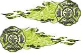 12 Inferno Yellow Flaming Maltese Cross Firefighter Decals REFLECTIVE (Left and Right Set)
