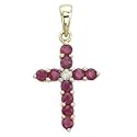 14K Yellow Gold Prong Set Round Ruby Cross Diamond Pendant