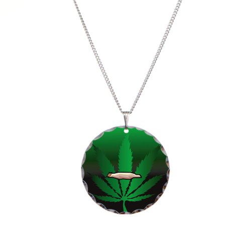 Necklace Circle Charm Marijuana Joint and Leaf