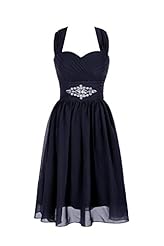 Short Chiffon Halter Applique Crystal  Draped Bridesmaid Dress/Prom Dress  With Rhinestones