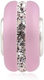 Kera Style Pink Murano Frosted Glass Bead with Clear Swarovski Crystal October Birthstone 925 Sterling Silver Solid Core Charm Fits Pandora Chamilia Biagi Troll Beads Europen Style Bracelets
