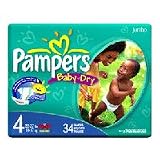 Pampers Baby Dry Diapers Sesame Street, Size 4 - 22 To 37 lbs(10-17 kg), Jumbo Pack - 34 diapers / pack, 4packs