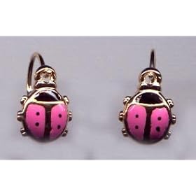 ~ Mindy Harris 14 KT Hinged Pink Ladybug Earrings