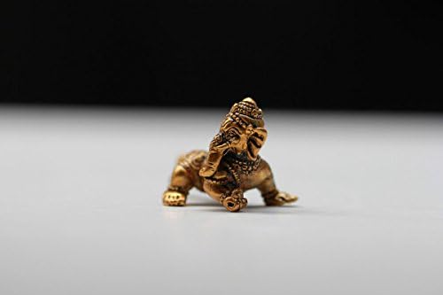 Young Ganesh Crawling Statue Elephant God Amulet Ganapati Miniature Mixed Metal