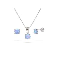 Sterling Silver Round Blue Opal Necklace & Earring Set