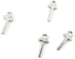 15 PCS Jewelry Making Charms M3FW8D Alphabet T Antique Silver Tone Necklace Bracelet Repair Bulk Lots Pendant Findings