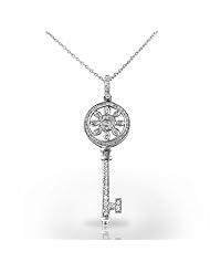 Palladium Striking Diamond Key Fashion Pendant with Flower Design. 3/8 CTW