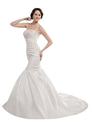 Strapless Fit-and-Flare Mermaid Taffeta Lace-Up Wedding Dress 