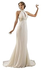 Jeweled Beaded Mermaid Chiffon Empire   Waistline  Dress with a Chapel Train  With a Sash 