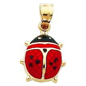 14K Gold Enameled Ladybug Charm