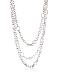 Majorica 3 Row Chain 10mm White Round Pearls Necklace, 19"