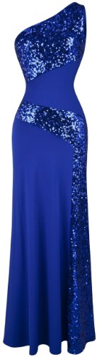 Angel-fashions Women's One Shoulder Sleeveless Sequin Maxi Prom Dresses
