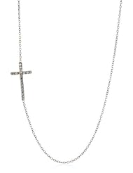 KC Designs "Faithfully Yours" 14k White Gold and Diamond Side Cross Pendant Necklace, 18"