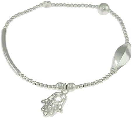 2.5 in - 925 Sterling Silver Jewish Hamsa Hand Charm Stretch Bracelet