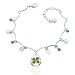 Real Irish Four Leaf Clover, Symbol of Good Luck, Clear Charm Jingle Bells Bracelet for Women