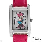 Disney Women's MIN066 Minnie Mouse Silver Rectangular Case Pink Strap Watch