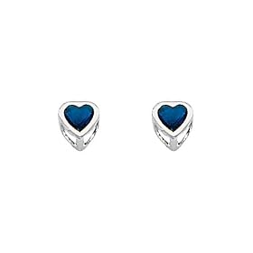 .925 Sterling Silver Rhodium Plated 4mm September Birthstone Heart Bezel CZ Solitaire Basket Stud Earrings for Baby and Children &amp; Women with Screw-back (Sapphire, Navy): The World Jewelry Center: Jewelry