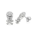 Sterling Silver Cubic Zirconia Skull And CrossBornes CZ Earrings