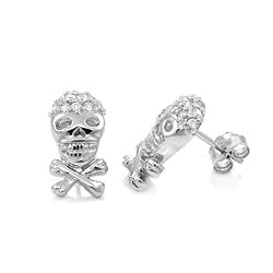 Sterling Silver Cubic Zirconia Skull And CrossBornes CZ Earrings