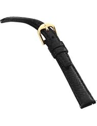 Ladies Short 12mm Black Textured Calf Leather Semi-Padded Watch Strap