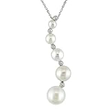 10K White Gold .025ctw Diamond and Graduated 3-7mm Pearl Journey Pendant 17-inch