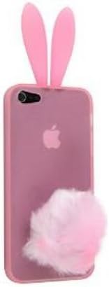 iLandHome Lovely Rabbit Silicone Bunny Case For iPhone 5 with Furry Tail - Pink