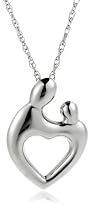 Sterling Silver Heart-Shaped Mother and Child Pendant by Janel Russell, 18"