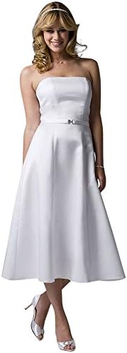 Strapless Tea-Length Wedding Dress White, 6