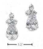 Sterling Silver Triple CZ Post Earrings With 6mm Teardrop CZ