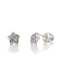 Kids Earrings - Sterling Silver 14k Gold Plated Star Secure Screw back Childrens Earrings Made With Swarovski Elements (Chanteur)