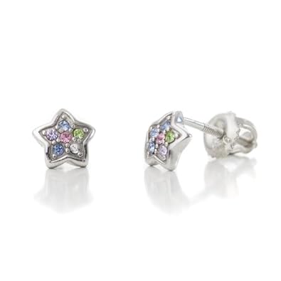 Cheap Girls Jewelry Kids Earrings - Sterling Silver 14k Gold Plated Star Secure Screw back Childrens Earrings Made With Swarovski Elements (Chanteur) For Sale