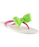 Bamboo Elmas-06 Jelly Bow Decor Colorblock Thong Flat Sandal Shoes WHITE