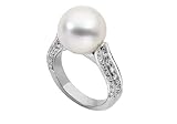 Cultured Pearl Ring with Diamonds 18K Palladium 12mm thumbnail