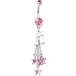 Pink Cz Music Note Star Dangle Belly Ring