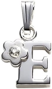 Childrens Letter "E" Charm Pendant Diamond on 14 Inch Chain